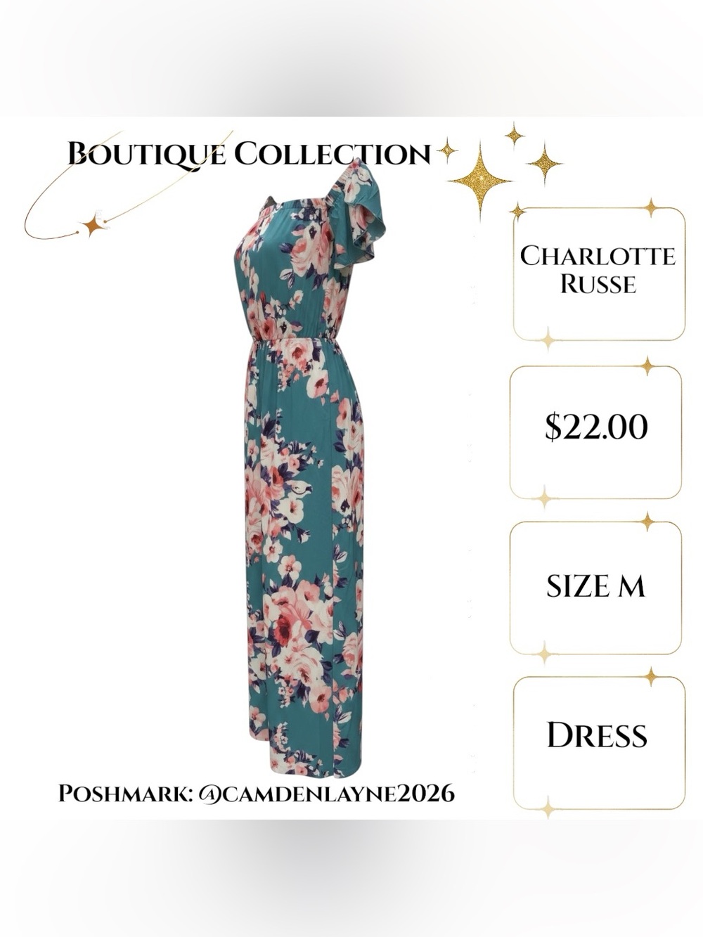 Charlotte Russe Teal Floral Off the Shoulder Maxi Dress - Picture 4 of 7